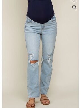 Pinkblush Light Blue Distressed Straight Leg Jeans